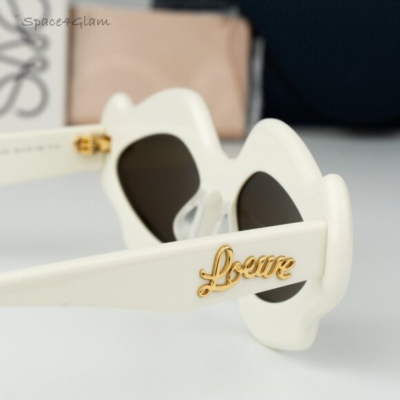 Loewe Women Sunglasses Shiny Ivory Brown Geometric LW40109U 21E CURVY BRAND NEW - Picture 5 of 12